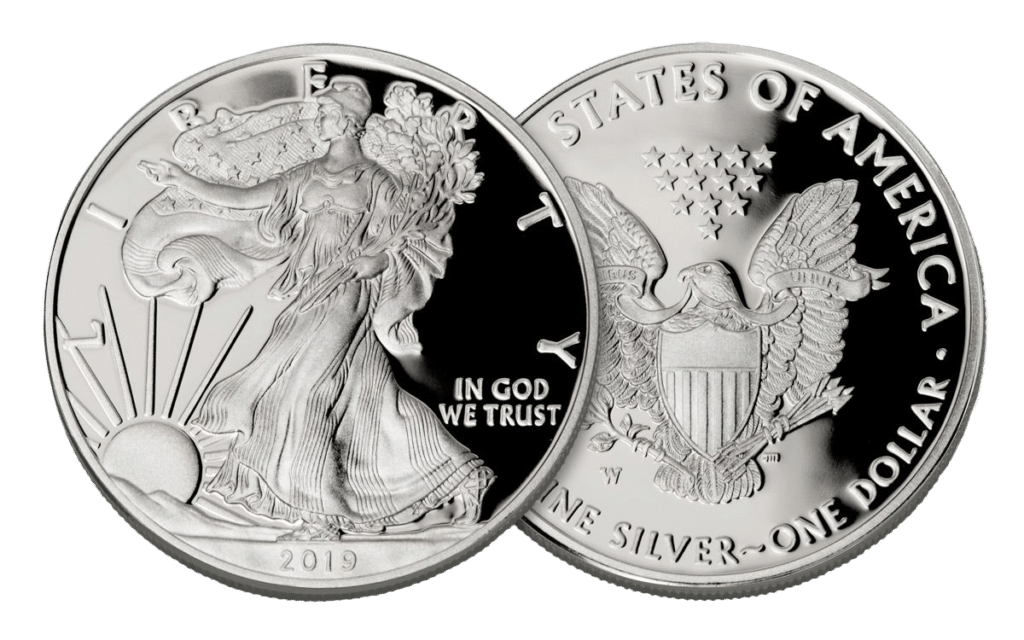 silver eagle coins at a coin shop